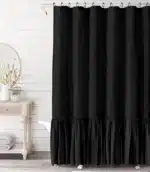 Ruffle Shower Curtain for Bathroom Farmhouse Bohemian, Natural Linen Machine Washable with 12 Hooks, 72"*72" – close-up