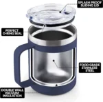 12oz Stainless Steel Mug with Handle Insulated Coffee Cup Insulated Tumbler Sliding Lid Gift for Camping, Office, Home,