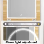 Modern flip cover dressing table with LED light, stool, and three drawers in a bedroom setup
