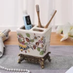 Bathroom Accessories Vintage Flower Ceramic Toothbrush Holder Bathroom Couple Toothbrush Toothpaste Storage Holder Bathroom