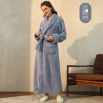 Men Plush Long Fleece Bathrobe Soft Terry Cloth Robe with Belt Multi-Color Cozy Loungewear for Unisex Warm Winter Sleep Robe