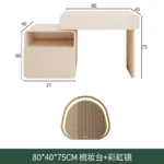 White wooden dressing table with mirror and stool in a modern bedroom setting, featuring LED lighting and organized drawers - Goldoma dressing table with mirror