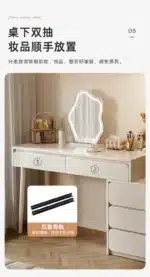 Solid Wood Dressing Table with Mirror and Stool - White – in a cozy room setting