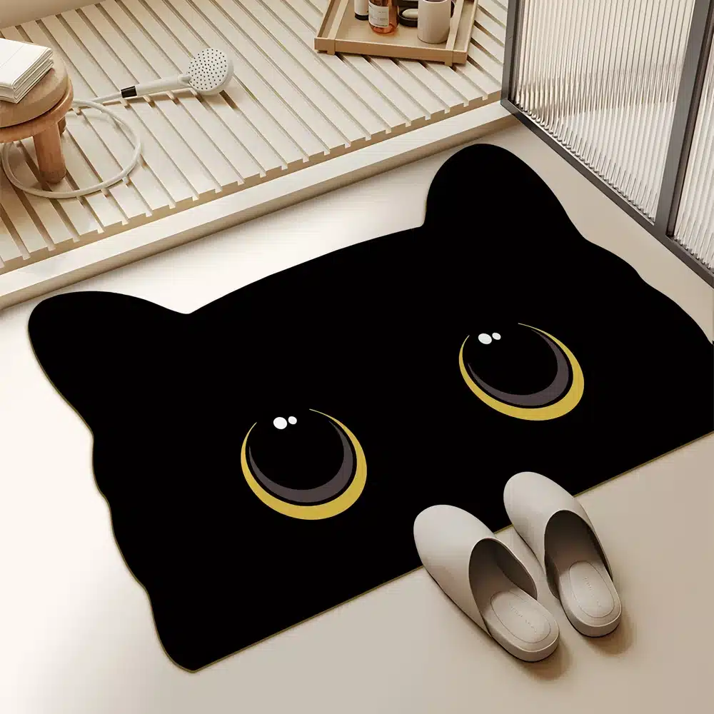 Cute Black Cat Shaped Quick-Dry Diatomaceous Earth Bath Mat Funny Cat Lovers Soft Diatom Mud Cute Black Cat Shaped Quick-Dry Diatomaceous Earth Bath Mat Funny Cat Lovers Soft Diatom Mud Absorbent Floor Mat
