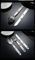 3Pcs Portable Stainless Steel Tableware Fold Knife Fork Spoon Utensil Set Travel Outdoor Dinnerware Camping Cooking Flatware