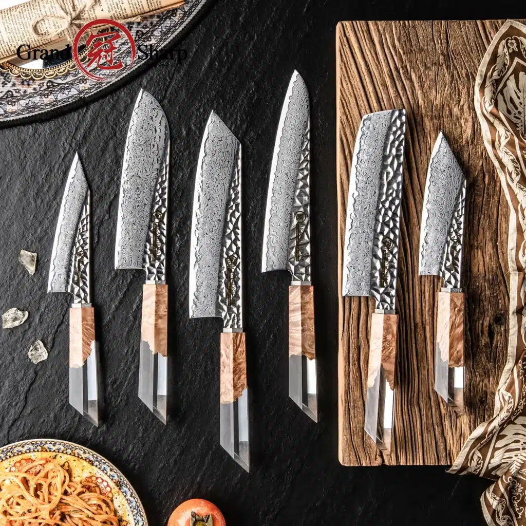 GRANDSHARP Kitchen Knife Set 1-6 Pcs 67 Layers Damascus Steel AUS10 Core Blade Transparent Resin&Wood Handle for Cooking