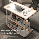 Height Adjustable Bedside Table Multi-Layer Storage Swivel Wheel Home Desk Mobile Laptop Standing Desk for Dormitory and