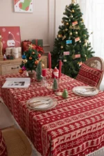 Beautiful Merry Christmas Red Jacquard Christmas Tree Bell Deer Tassel Tablecloth Tea Table Tablecloth Cover Towel