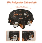 Halloween Round/Traingle Black Pink Tablecloth Pumpkin Spooky Boo Printed Decorative Dining Table Cover for Home Party Decor
