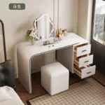modern extendable dressing table with mirror and stool in a bedroom