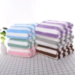 Hotel beauty salon quick-drying beach towel home soft absorbent face towel striped coral fleece bath towel – top view