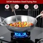 Tri-Ply Stainless Steel Wok Pan 12.6 Inch Stir-Frying Pan Induction Cooking Pan Dishwasher and Oven Safe with Auxiliary