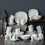 Elegant 50-piece porcelain tableware set by MALACASA Elisa series on a dining table