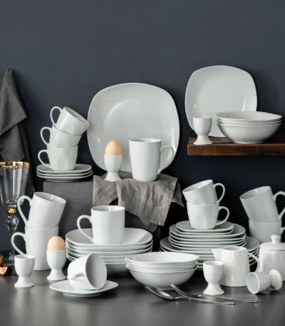 MALACASA Series Elisa 50-Piece Tableware Dinner Set with 6 Cups,Saucers,Mug,Egg Cups,Bowls,Dessert Soup Dinner Plates Service