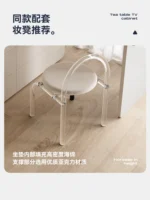 White minimalist wood dresser with mirror and stool in modern bedroom setting