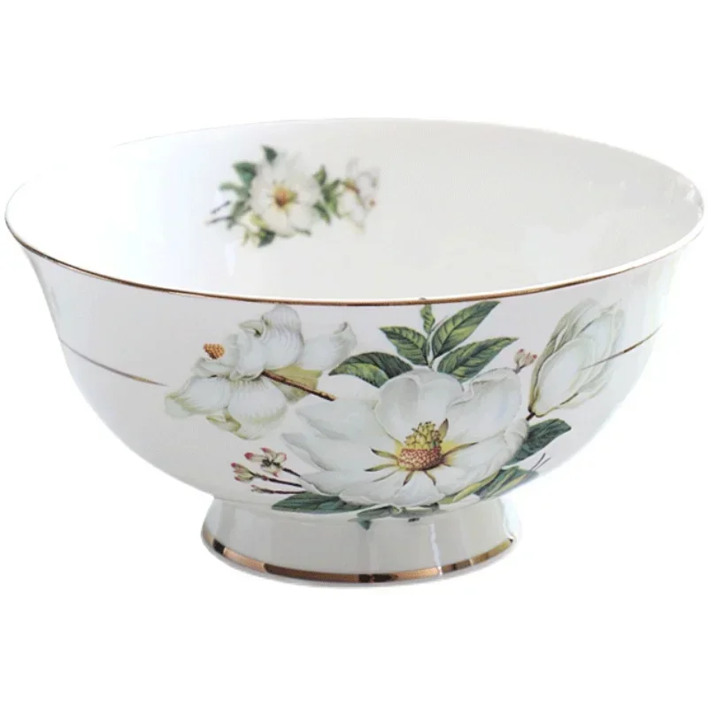 Bone China Dinnerware, Household Ceramic Rice Bowl, Deep Dishes, Soup Pots, Steak Flat Plate, Delicate Floral Tableware