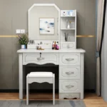 Goldoma LED dressing table with mirror and stool in a modern bedroom – stylish wooden makeup vanity with 2 drawers