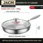 Uncoated 22-32cm frying pan, metal stainless steel frying pan, steak frying pan – side view