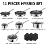 SNOWCLAD Pots and Pans Set Non Stick 14 Pcs Hybrid Stainless Steel Cookware Sets Non Stick Frying Pans Saucepans Saute Pan and - Image 4