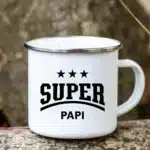 Super Papy Print Mugs Creative Coffee Cups Drink Water Tea Camping Cup Enamel Mug Outdoor Home Handle Drinkware Gift for