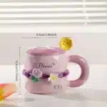 Girls Household Lovely Flower Ceramic Cup with Lid Spoon Advanced Mug Tulip Cup