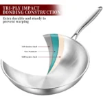 Tri-Ply 12.6 Inch Stainless Steel Wok Pan with Lid Stir-Frying Pan Induction Wok Dishwasher and Oven Safe Detachable Handle