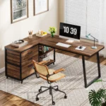 Tribesigns L-Shaped Computer Desk with 3 Drawers, Reversible Corner Home Office Desk with Shelves, 53-Inch Industrial PC