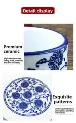 Chinese Sle Cerc Blue And White Dinnerware Set Thiened Bone Bowl Plate Tea Cup Spoon Four-Piece Table Setting – side view