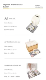 Cute Cartoon Rabbit Bath Mat Set High Quality Flocking Bathroom Non-slip Absorbent Bathroom Rug Shower Room Door Mat Carpet