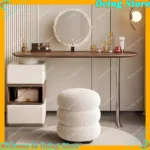 Modern white dressing table with LED mirror and storage drawers