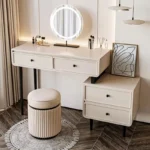 Modern dresser vanity table with mirror and stool — makeup vanity table with ample storage for bedroom