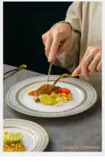Creative Round Plaid Western Dinner Plate Exquisite Bone China Cooking Plate Modern Hotel Restaurant Tableware Kitchen