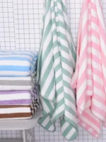 Hotel beauty salon quick-drying beach towel home soft absorbent face towel striped coral fleece bath towel – top view