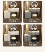 White modern dressing table with mirror and makeup stool - Goldoma furniture
