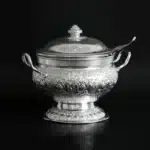 GIEMZA Relief Metal Container 1pc Tall Pan Flower Thailand Tableware Soup Container Southeast Asian Rice Pot with Spoon