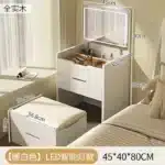 Compact LED Makeup Vanity Desk with Stool and Mirror – side view