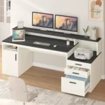 65 Inch Computer Desk with 3 Drawers & Storage Shelves, Executive Desk with File Drawer & Cabinet, Home Office Desk,