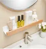 Beech wood bathroom storage rack wall mounted light luxury living room non perforated bathroom storage rack bathroom shelf