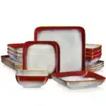 Vancasso Stern Dinner Set Green Square Kiln Change Glaze Tableware 16 Piece Kitchen Dinnerware Ceramic Crockery Set for 4