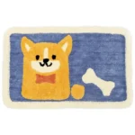 Non slip bathroom rug with frog and bear flocking design on bathroom floor