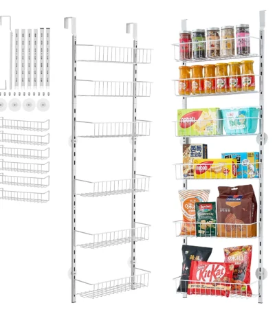 SucceBuy 6/8/9/10 Tier Over the Door Pantry Organizer Heavy-Duty Steel Hanging Spice Rack, Adjustable Wall Seasoning Shelves