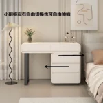 Modern bedroom vanity table with mirror and storage drawers, makeup vanity desk with stool