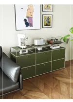 Sideboard Storage Cabinets Modular Combination Metal Frame for Living Room Office Drawers Customizable Large Storage Olive Green - Image 27