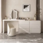 LED dressing table for bedroom with mirror, drawers, and stool - Goldoma