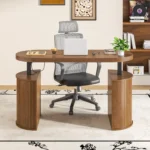 Mid Century Modern Electric Standing Desk with Storage, 55 x 22 Inch Small Sit Stand Up Desk, Wood Adjustable, Customized