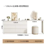 White dressing table with mirror, 6 drawers, and matching stool for bedroom vanity and makeup storage