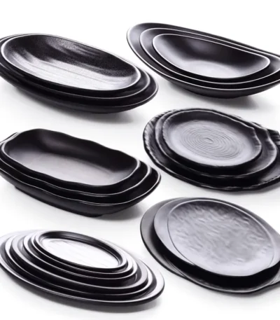 Black Frosted Oval Plastic code food Dinner Plate Melamine Tableware Picnic Barbecue Snack Plate Sushi Plate Creative