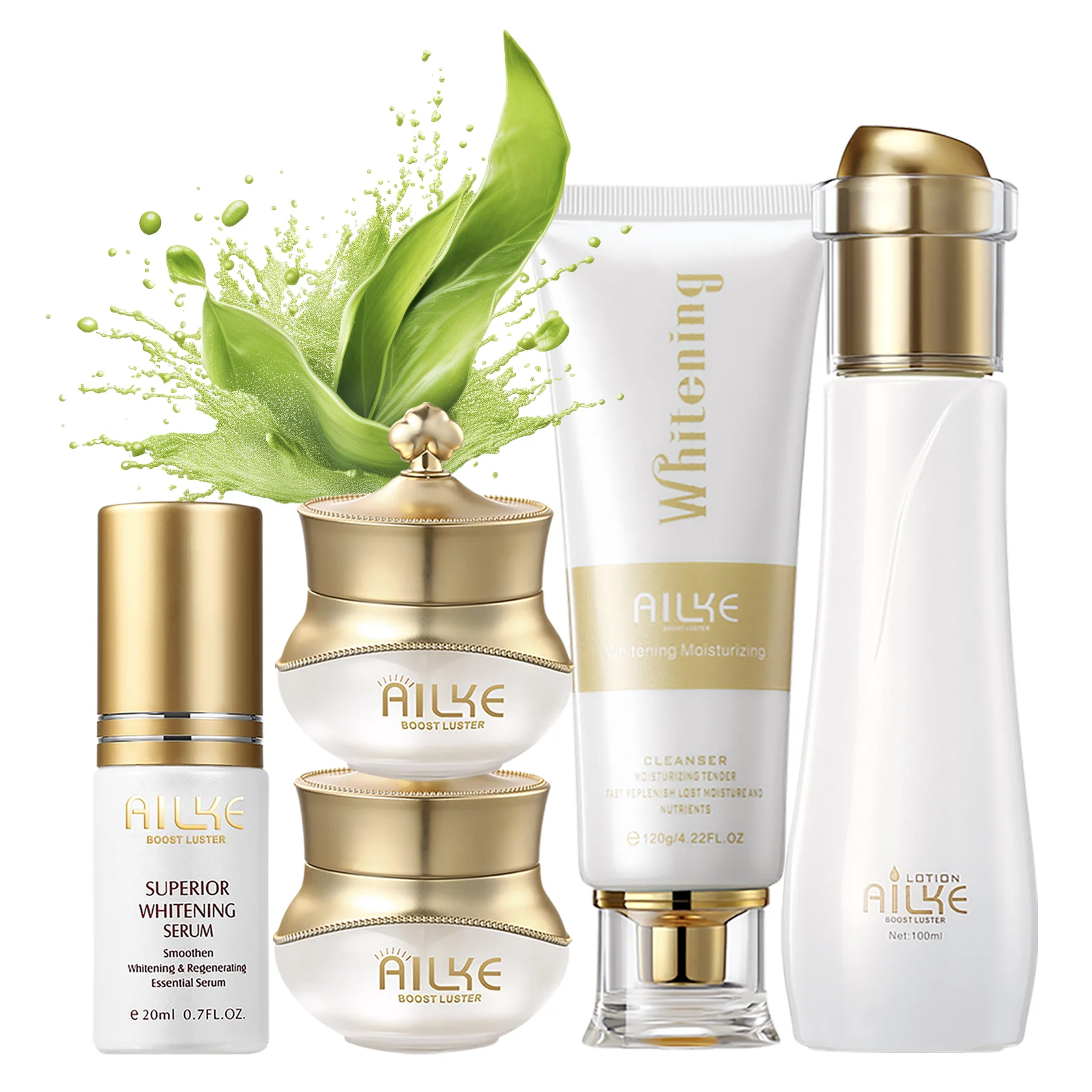 AILKE face cream jar with collagen and hyaluronic acid on white background