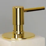 Complete marble gold bathroom accessory set, top view.