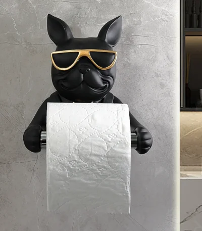 Goldoma wall mounted toilet paper holder in chrome, front view with tissue roll and mobile phone resting on top.